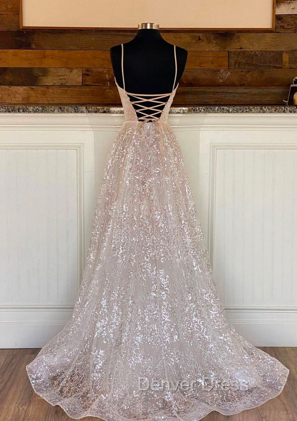 Princess A Line Sweetheart Sleeveless Sweep Train Metallic Yarn Prom Dresses Secondary image
