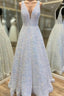 Princess A-line V Neck Sleeveless Velvet Sequins Long/Floor-Length Prom Dresses With Pockets