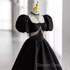 Princess Ball Gown Black Lace Long Prom Dresses