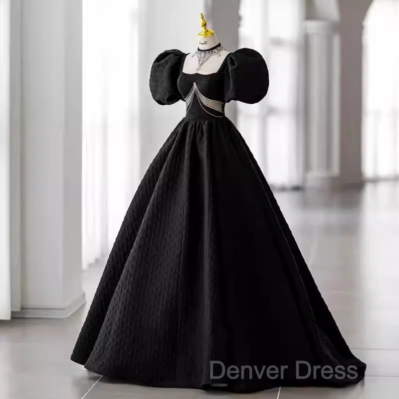 Princess Ball Gown Black Lace Long Prom Dresses