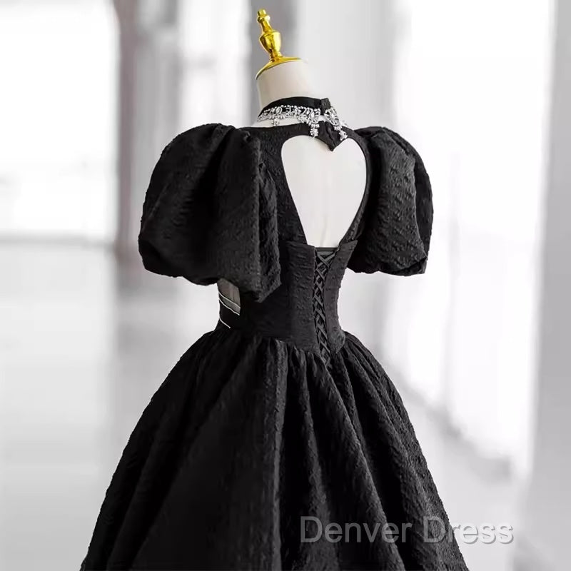 Princess Ball Gown Black Lace Long Prom Dresses
