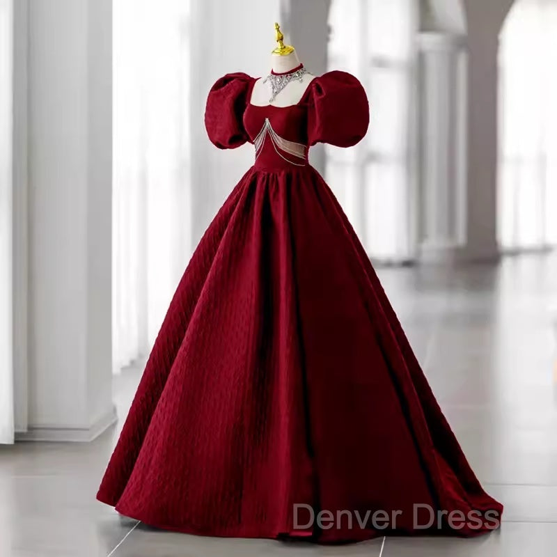 Princess Ball Gown Red Lace Long Prom Dresses