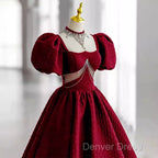 Princess Ball Gown Red Lace Long Prom Dresses