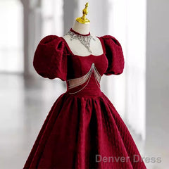 Princess Ball Gown Red Lace Long Prom Dress