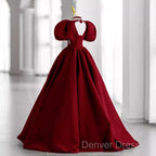 Princess Ball Gown Red Lace Long Prom Dresses