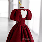 Princess Ball Gown Red Lace Long Prom Dresses