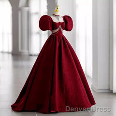 Princess Ball Gown Red Lace Long Prom Dress