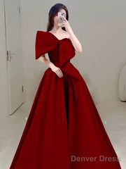 Princess Ball Gown Red Strapless Long Prom Dress