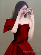 Princess Ball Gown Red Strapless Long Prom Dress