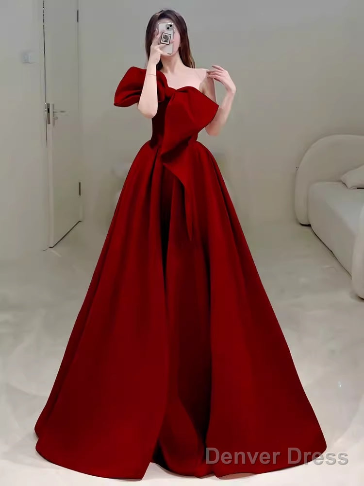 Princess Ball Gown Red Strapless Long Prom Dress