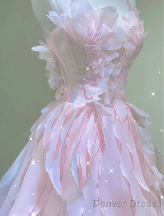 Princess Ball Gown Strapless Long Pink Prom Dress