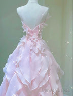 Princess Ball Gown Strapless Long Pink Prom Dress