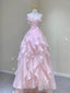 Princess Ball Gown Strapless Long Pink Prom Dress