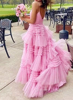 Princess Blue Tiered Layers Tulle Long Prom Dress