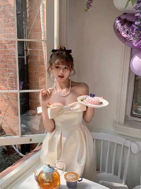 Princess Bow Satin One Shoulder Birthday Dresses Homecoming Dresses Secondary image