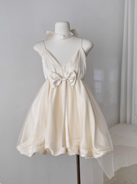 Princess Bowknot Halter Neck Sling Waist Net Tulle Puffy Birthday Party Dresses Homecoming Dresses Secondary image