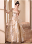 Princess Champagne Gold A-Line Embroidered Tulle Long Prom Dresses Evening Dresses