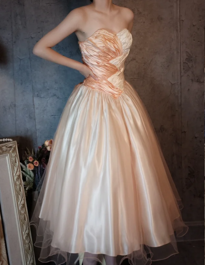 Princess Champagne Pink A-Line Sweet Bow Satin Prom Dresses Evening Dresses Sweet 16 Dresses Secondary image