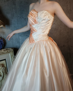 Princess Champagne Pink A-Line Sweet Bow Satin Prom Dresses Evening Dresses Sweet 16 Dresses
