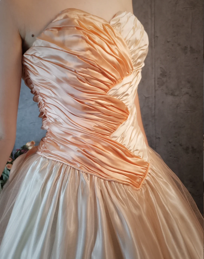 Princess Champagne Pink A-Line Sweet Bow Satin Prom Dresses Evening Dresses Sweet 16 Dresses