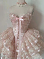 Princess Heart-Shaped Collar Bow Herringbone Lace Edge Fluffy 17Th Birthday Homecoming Dresses