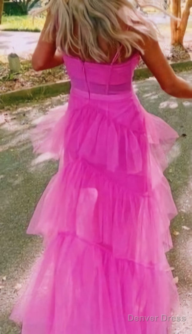 Princess Hot Pink Long Prom Dress Layered Tulle Sleeveless Corset Gowns,Prom Dresses Main image