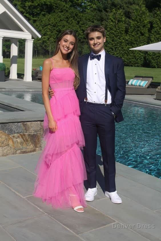 Princess Hot Pink Long Prom Dress Layered Tulle Sleeveless Corset Gown,Evening Dresses Secondary image