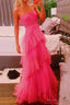 Princess Hot Pink Long Prom Dress Layered Tulle Sleeveless Corset Gowns,Prom Dresses