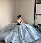 Princess Light Blue Sweetheart Neck 3D Butterfly Embellished Tulle Satin Long Prom Dresses Evening Dresses