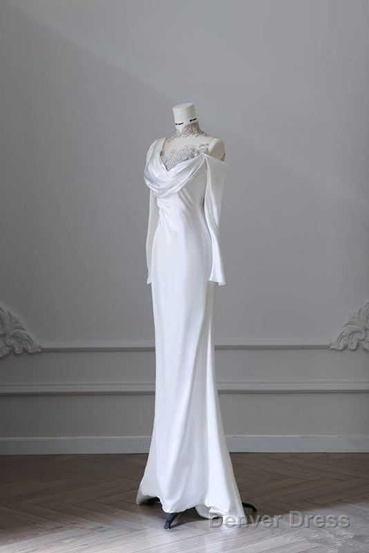 Princess Mermaid High Neck Sequin White Satin Wedding Dresses Secondary image