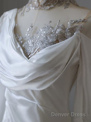 Princess Mermaid High Neck Sequin White Satin Wedding Dresses