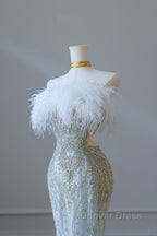 Princess Mermaid Strapless Neckline Long Sequin Light Sky Blue Long Wedding Dresses Brides Dresses