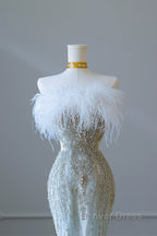 Princess Mermaid Strapless Neckline Long Sequin Light Sky Blue Long Wedding Dresses Brides Dresses