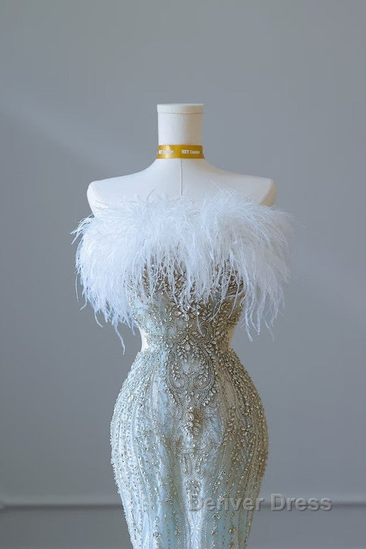 Princess Mermaid Strapless Neckline Long Sequin Light Sky Blue Long Wedding Dresses Brides Dresses