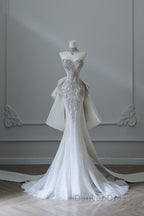 Princess Mermaid Sweetheart White Tulle Long Wedding Dress Brides Dresses