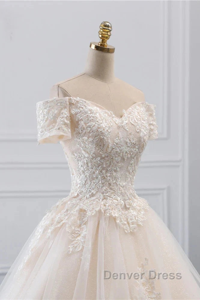 Princess Off The Shoulder Tulle Wedding Dresses With Lace Appliques Elegant Beautiful