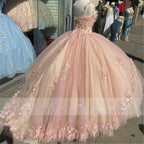 Princess Pink Quinceanera Dresses Lace Appliques Sweet 15 Prom Ball Gowns
