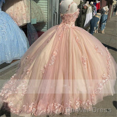 Princess Pink Quinceanera Dresses Lace Appliques Sweet 15 Party Prom Ball Gown