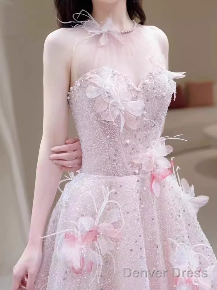 Princess Pink Sequin Long Prom Dress Party Dresses