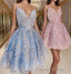 princess pink short homecoming Dress, light sky blue Prom homecoming Dress, lace hoco Dresses for teens