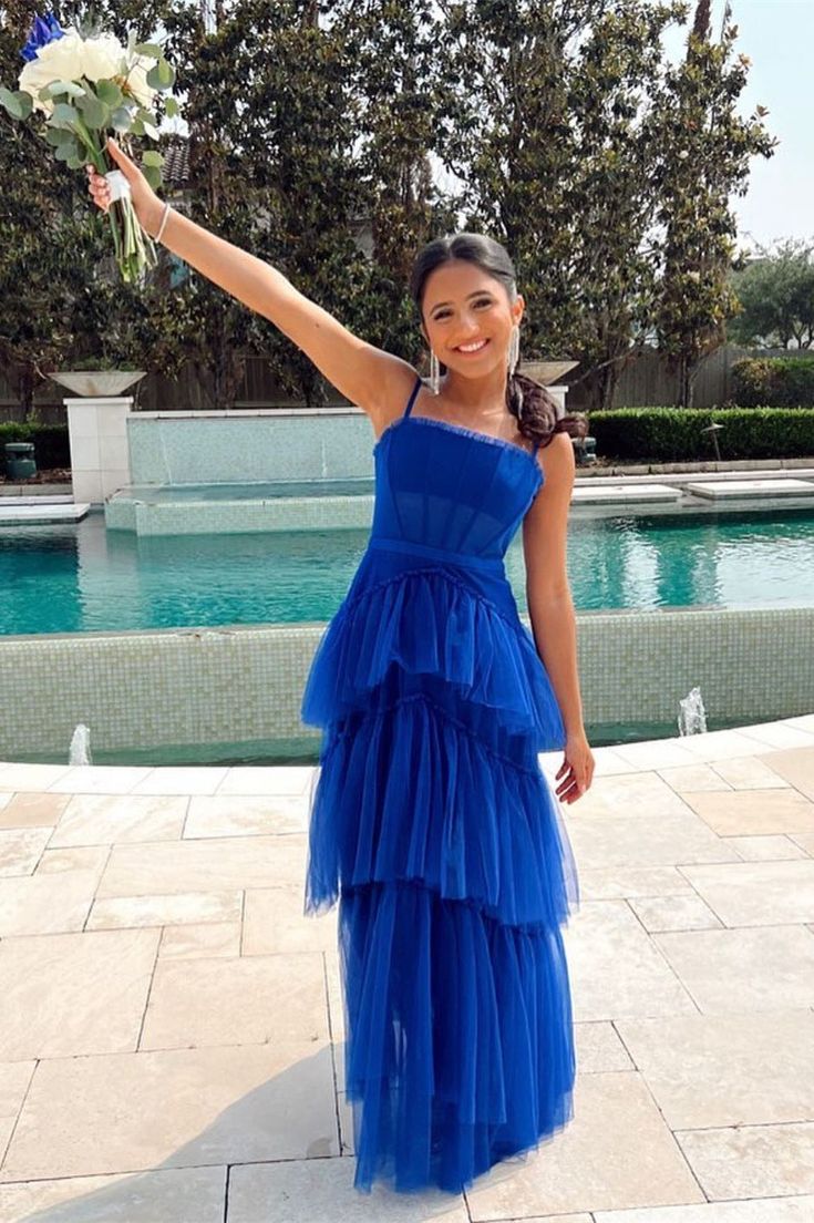 Princess Royal Blue Tiered Tulle Prom Dress Prom Dresses Main image