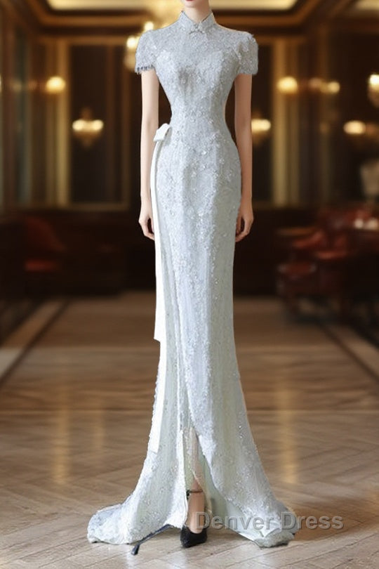 Princess Sheath High Neckline White Sequin Long Wedding Dress Brides Dresses Main image