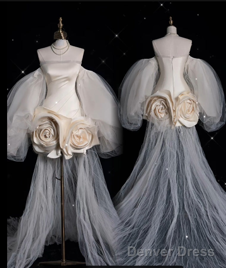 Princess Sheath Off The Shoulder Satin Ivory Short Wedding Dresses Main image