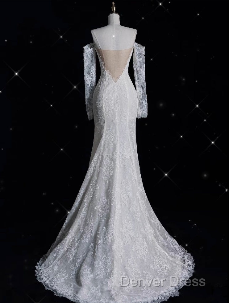 Princess Sheath Off The Shoulder White Lace Long Wedding Dress Brides Dresses Secondary image