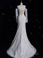 Princess Sheath Off The Shoulder White Lace Long Wedding Dress Brides Dresses