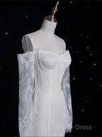 Princess Sheath Off The Shoulder White Lace Long Wedding Dress Brides Dresses