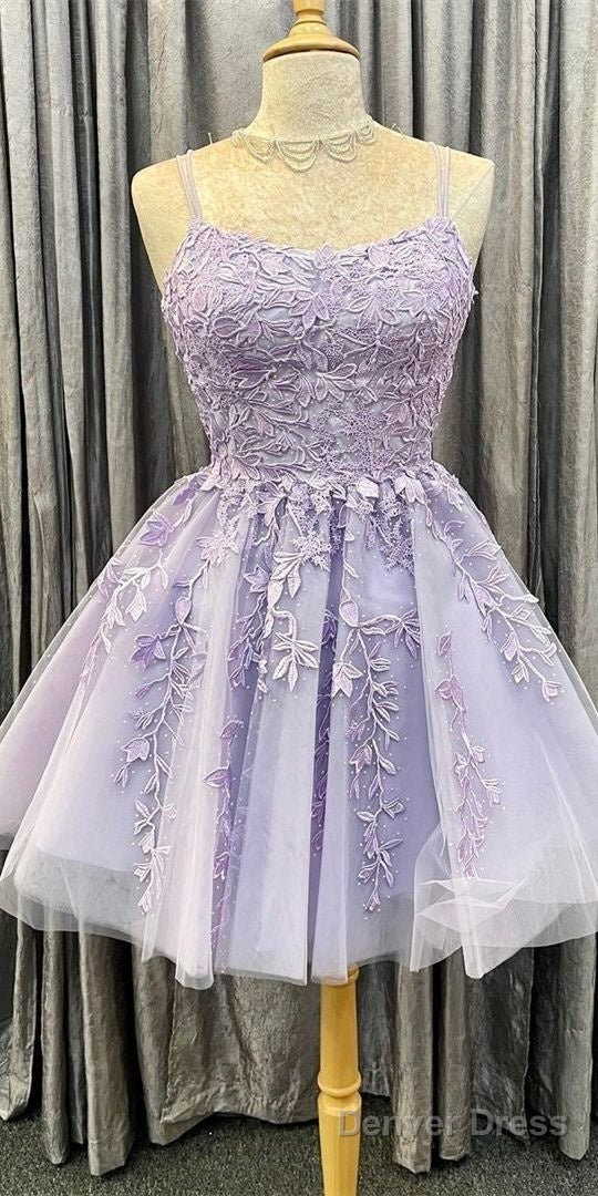 Princess Short Lavender A-Line Lace Appliqued Homecoming Dress Prom Dresses