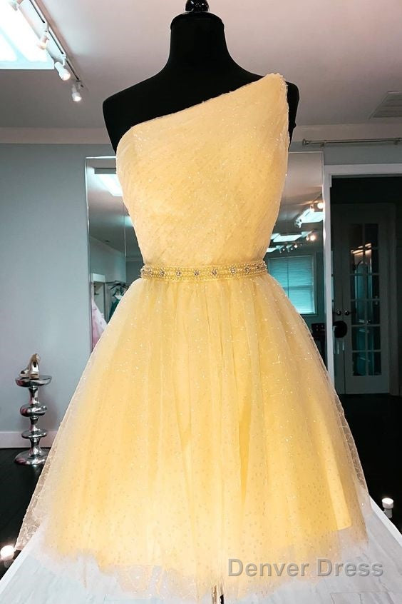 Princess Short One Shoulder Yellow Prom Dress Homecoming Dresses Main image