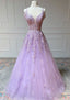Princess Spaghetti Straps Floor-Length Tulle Prom Dress With Beading Appliqued