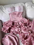 Princess Tube Top Fishbone Waist Ruffled Puffy Birthday Skirt Homecoming Dresses